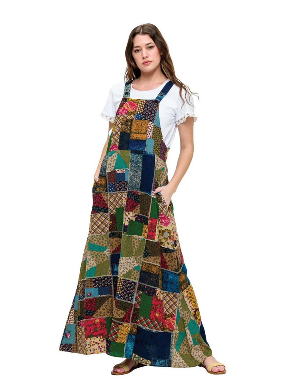 26864 | Yak & Yeti Patchwork Floral Overall Maxi Dress  | Sizes S/M-L/XL